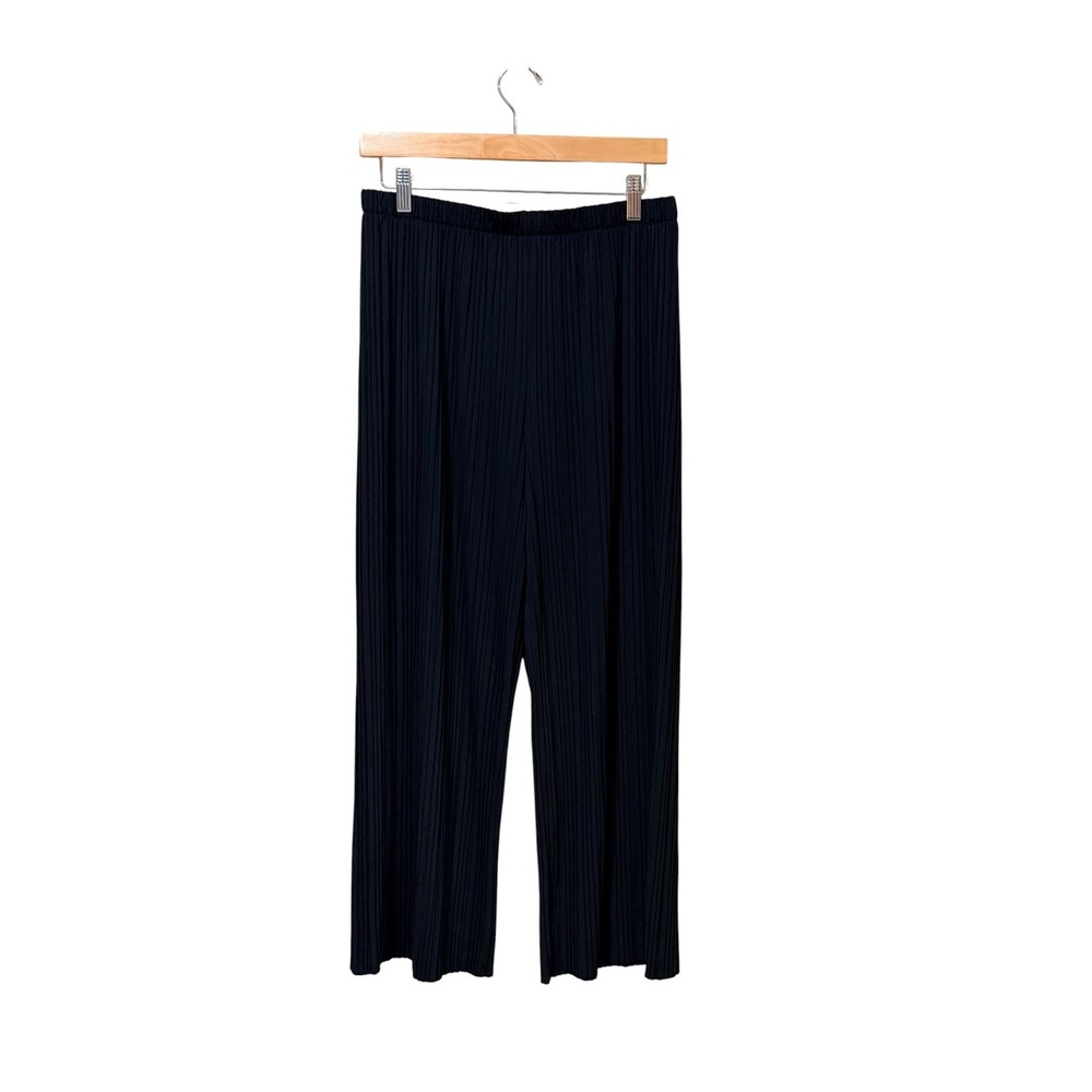 Uniqlo XL black‎ pleated  Wide Leg High Rise Elastic Waist Plisse Trousers Pants